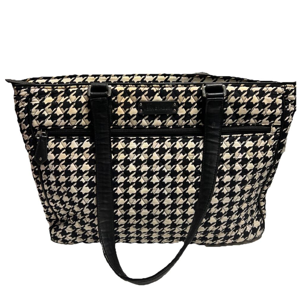 Vera Bradley Black White Houndstooth Large Tote Diaper Bag Purse Hand Bag Pocket